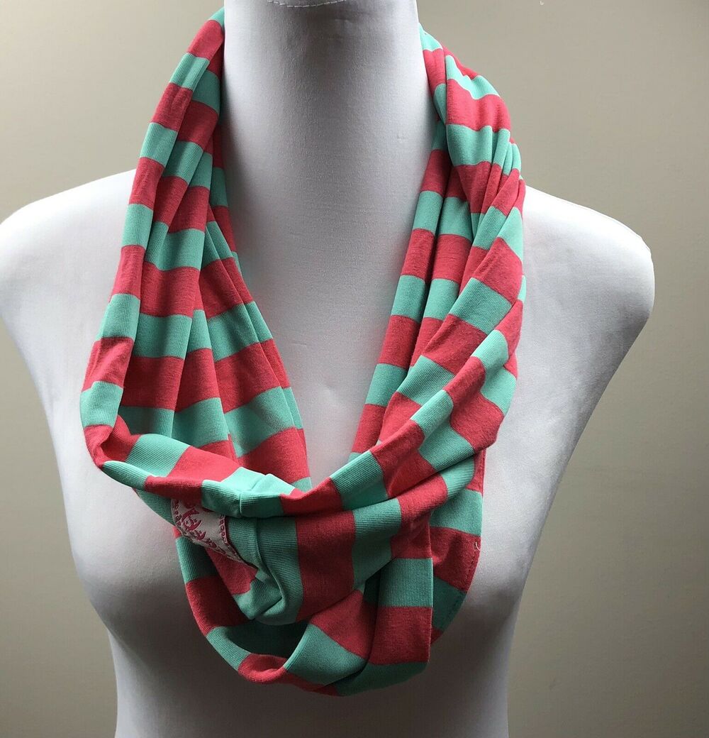 Ruffle Girl Infinity Scarf Kid's Fashion Scarf Pink & Green Stripe Stretch Soft